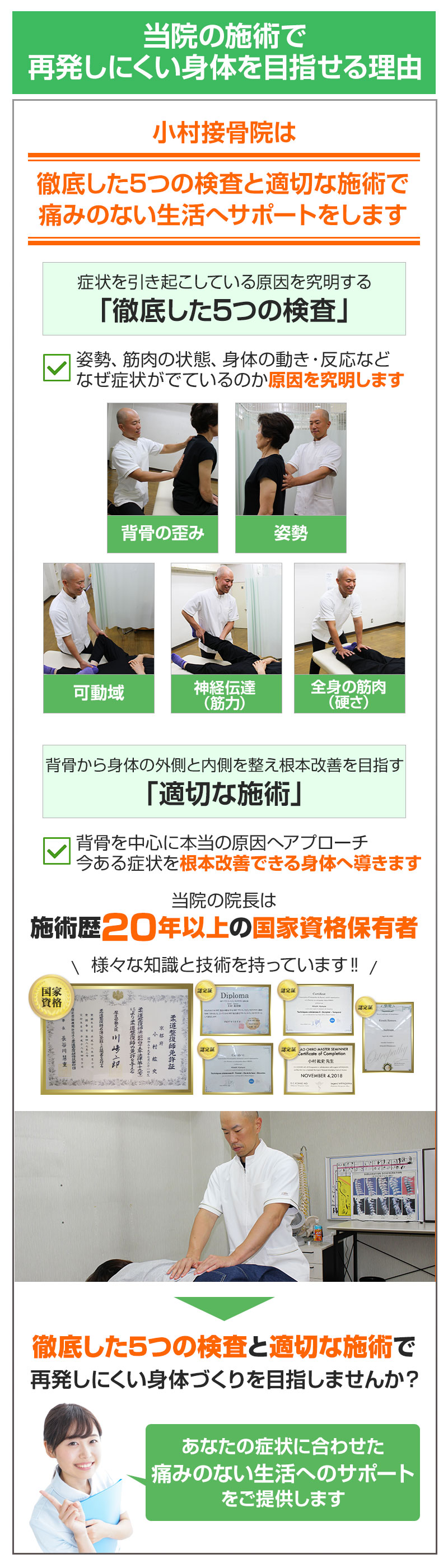 徹底した5つの検査と適切な施術とは