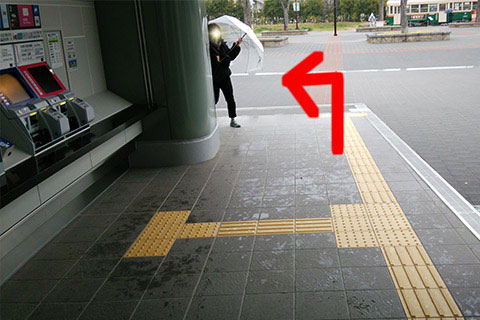 ②切符売り場の前を通って梅小路公園に出たら左へ進んでください。